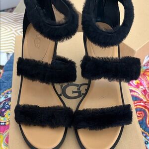 UGG Women's Black Furry Sandals